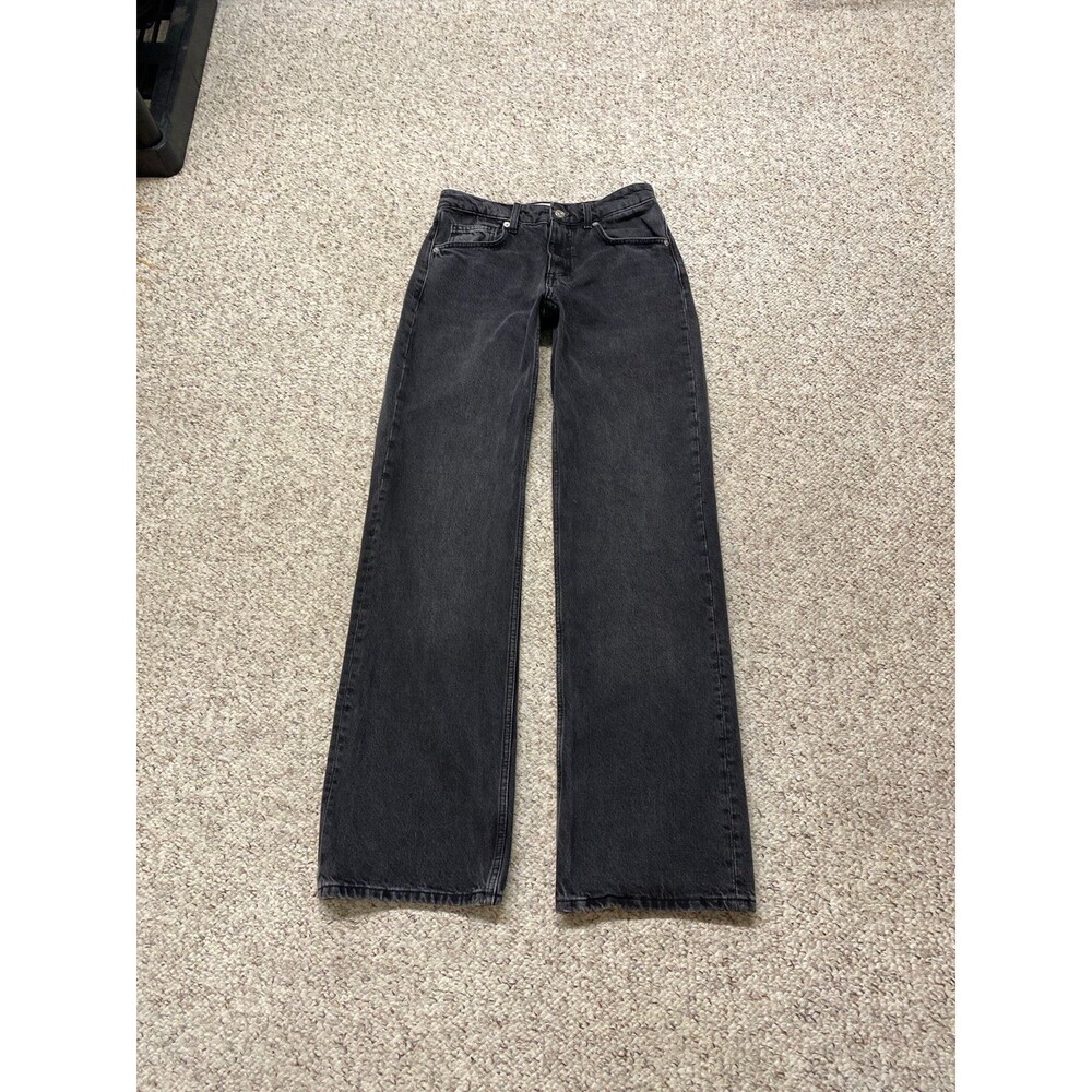 Zara High Rise Wide Straight Leg Jeans Washed Black Relaxed Fit Size 27 - Picture 3 of 9